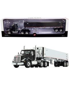 Kenworth T880 Day Cab with East Genesis End Dump Trailer Black and Chrome 1/50 Diecast Model by First Gear