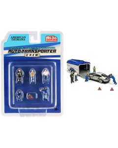 "Auto Transporter Crew" Diecast Set of 7 pieces (5 Figurines and 2 Warning Triangles) for 1/64 Scale Models by American Diorama