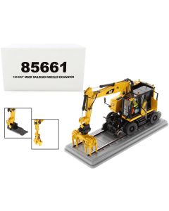 CAT Caterpillar M323F Railroad Wheeled Excavator with Operator and 3 Work Tools Safety Yellow Version "High Line Series" 1/50 Diecast Model by Diecast Masters