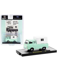 1965 Ford Econoline Pickup Truck with Camper Shell Mint Green and White Limited Edition to 4400 pieces Worldwide 1/64 Diecast Model Car by M2 Machines