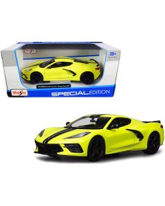 2020 Chevrolet Corvette Stingray Z51 Coupe Yellow with Black Stripes 1/24 Diecast Model Car by Maisto