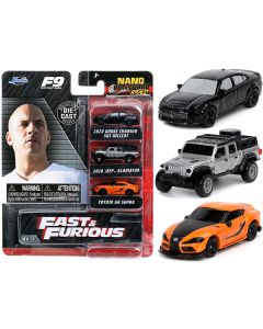 "Fast & Furious 9" (2021) Movie 3 piece Set "Nano Hollywood Rides" Series Diecast Model Cars by Jada