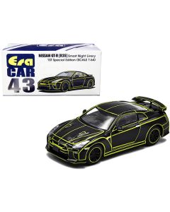 Nissan GT-R (R35) RHD (Right Hand Drive) Smart Night Livery Black with Yellow Stripes "1st Special Edition" 1/64 Diecast Model Car by Era Car