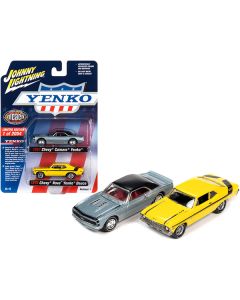 1967 Chevrolet Camaro Yenko Blue Metallic with Black Top and 1970 Chevrolet Nova Yenko Deuce Yellow MCACN (Muscle Car & Corvette Nationals) Set of 2 Cars Limited Edition to 2004 pieces Worldwide 1/64 Diecast Model Cars by Johnny Lightning