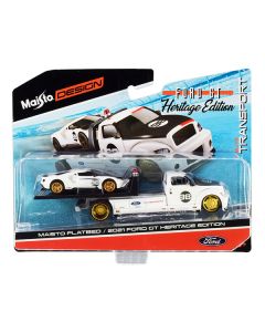 2021 Ford GT #98 Heritage Edition with Flatbed Truck White and Black "Elite Transport" Series 1/64 Diecast Model Cars by Maisto