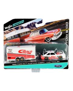 1993 Ford SVT Mustang Cobra #17 with Enclosed Car Trailer "Eibach" White with Red Stripes "Tow & Go" Series 1/64 Diecast Model Cars by Maisto