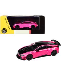 BMW i8 Liberty Walk Hot Pink and Black 1/64 Diecast Model Car by Paragon