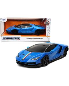 Lamborghini Centenario Blue with Black Top with Stripes "Hyper-Spec" Series 1/24 Diecast Model Car by Jada