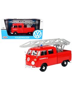 Volkswagen Type 2 (T1) Fire Truck with Aerial Ladder "Feuerwehr" Red 1/24 Diecast Model Car by Motormax