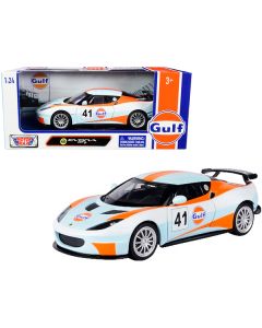 Lotus Evora GT4 #41 "Gulf Oil" Light Blue with White and Orange Stripes 1/24 Diecast Model Car by Motormax