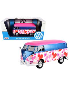 Volkswagen Type 2 (T1) Delivery Van "Love" Pink and Blue Metallic 1/24 Diecast Model Car by Motormax