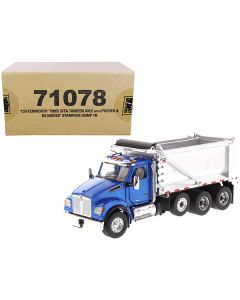 Kenworth T880S SFFA Tandem Axle with Pusher Axle OX Stampede Dump Truck Blue and Chrome "Transport Series" 1/50 Diecast Model by Diecast Masters