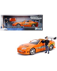 Toyota Supra Orange Metallic with Brian Diecast Figurine "Fast & Furious" Movie 1/24 Diecast Model Car by Jada