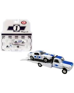 1967 Chevrolet C-30 Ramp Truck with 1970 Chevrolet Trans Am Camaro #1 White with Blue Stripes "Chaparral" "Acme Exclusive" 1/64 Diecast Model Cars by Greenlight for ACME