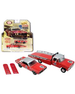 Ford F-350 Ramp Truck with 1967 Mercury Trans Am Cougar #15 Parnelli Jones Red with Silver Top "ACME Exclusive" 1/64 Diecast Model Cars by Greenlight for ACME