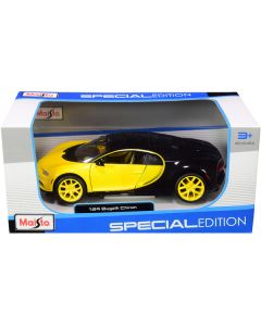 Bugatti Chiron Yellow and Black 1/24 Diecast Model Car by Maisto