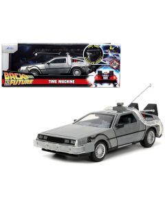 DeLorean Brushed Metal Time Machine with Lights "Back to the Future" (1985) Movie "Hollywood Rides" Series 1/24 Diecast Model Car by Jada