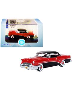 1955 Buick Century Carlsbad Black and Cherokee Red 1/87 (HO) Scale Diecast Model Car by Oxford Diecast