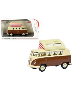 Volkswagen T1 Camper Bus with Pop-Top Roof Brown and Cream 1/64 Diecast Model by Schuco