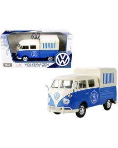 Volkswagen Type 2 (T1) Pickup Food Truck Cream and Blue 1/24 Diecast Model Car by Motormax