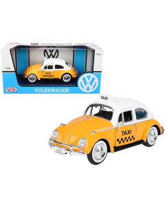 1966 Volkswagen Beetle "Taxi" Yellow with White Top 1/24 Diecast Model Car by Motormax