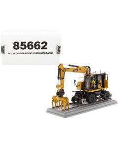 CAT Caterpillar M323F Railroad Wheeled Excavator with Operator and 3 Work Tools (CAT Yellow Version) "High Line Series" 1/50 Diecast Model by Diecast Masters