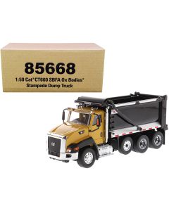 CAT Caterpillar CT660 SBFA with Ox Bodies Stampede Dump Truck Yellow and Black 1/50 Diecast Model by Diecast Masters