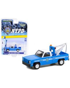 1987 GMC Sierra K2500 Tow Truck with Drop in Tow Hook Blue with White Top "New York City Police Dept" (NYPD) "Hobby Exclusive" 1/64 Diecast Model Car by Greenlight