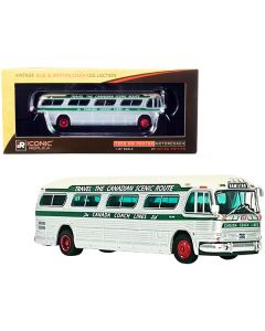 1959 GM PD4104 Motorcoach Bus "Hamilton" "Canada Coach Lines" Silver and Cream with Green Stripes "Vintage Bus & Motorcoach Collection" 1/87 (HO) Diecast Model by Iconic Replicas