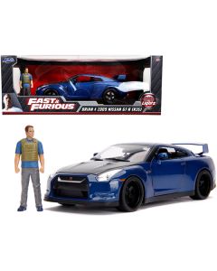 2009 Nissan GT-R (R35) Blue Metallic and Carbon with Lights and Brian Figurine "Fast & Furious" Movie 1/18 Diecast Model Car by Jada