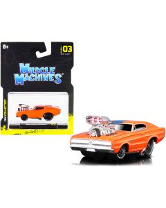 1966 Dodge Charger 426 C.I. Orange with Blue Stripe 1/64 Diecast Model Car by Muscle Machines