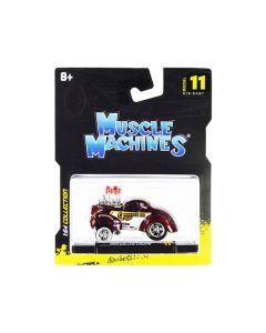 1941 Willys Coupe Gasser "Competition Cams" Red Metallic and White 1/64 Diecast Model Car by Muscle Machines