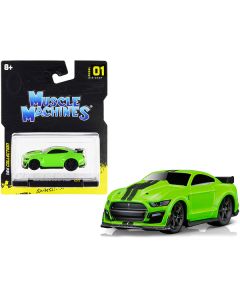 2020 Ford Mustang Shelby GT500 Bright Green with Black Stripes 1/64 Diecast Model Car by Muscle Machines