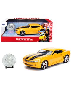 2006 Chevrolet Camaro Concept Yellow Bumblebee with Robot on Chassis and Collectible Metal Coin "Transformers" Movie 1/24 Diecast Model Car by Jada