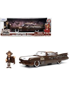 1959 Cadillac Coupe DeVille Brown and White with Graphics and Count Chocula Diecast Figurine "Hollywood Rides" Series 1/24 Diecast Model Car by Jada