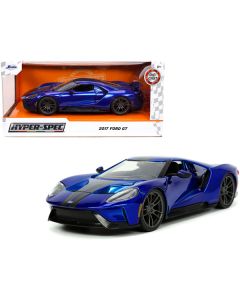 2017 Ford GT Candy Blue with Gray Stripes "Hyper-Spec" Series 1/24 Diecast Model Car by Jada