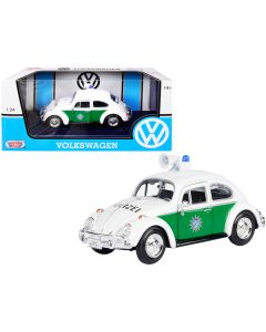 1966 Volkswagen Beetle German Police Car White and Green 1/24 Diecast Model Car by Motormax