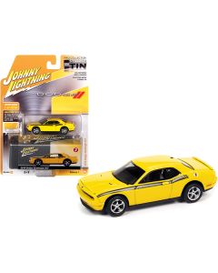 2010 Dodge Challenger R/T Detonator Yellow with Black Stripes and Collector Tin Limited Edition to 5036 pieces Worldwide 1/64 Diecast Model Car by Johnny Lightning