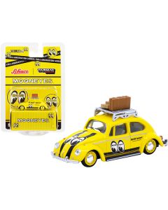 Volkswagen Beetle Low Ride Yellow with Roof Rack and Luggage "Mooneyes" "Collaboration Model" 1/64 Diecast Model Car by Schuco & Tarmac Works