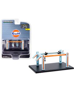 Adjustable Four-Post Lift "Gulf Oil" Light Blue and Orange "Four-Post Lifts" Series 1 1/64 Diecast Model by Greenlight