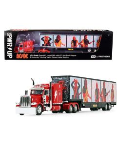 Peterbilt 389 63" Mid-Roof Sleeper Cab Viper Red with Kentucky Moving Trailer "AC/DC Power Up" 1/64 Diecast Model by DCP/First Gear