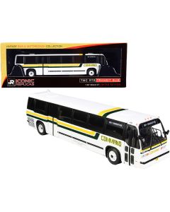 1999 TMC RTS Transit Bus #BM1 Manhattan (New York) "Command Bus Company" White with Yellow and Green Stripes "The Vintage Bus & Motorcoach Collection" 1/87 (HO) Diecast Model by Iconic Replicas