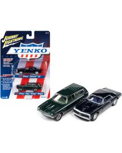 1967 Chevrolet Camaro SS Royal Plum Metallic and 1972 Chevrolet Vega Stinger Wagon Dark Green Metallic "YENKO" Set of 2 Cars 1/64 Diecast Model Cars by Johnny Lightning