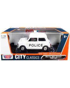 1961-1967 Morris Mini Cooper RHD (Right Hand Drive) "Police" White "City Classics" Series 1/18 Diecast Model Car by Motormax