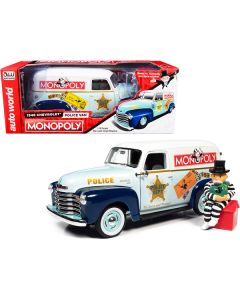 1948 Chevrolet Panel Police Van with Mr. Monopoly Figurine "Monopoly" 1/18 Diecast Model Car by Auto World