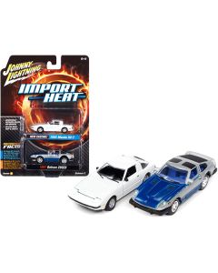 1982 Mazda RX-7 White and 1981 Datsun 280ZX Blue and Silver "Import Heat" Set of 2 Cars 1/64 Diecast Model Cars by Johnny Lightning