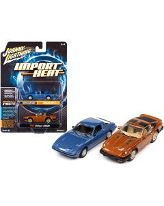 1982 Mazda RX-7 Blue Metallic and 1981 Datsun 280ZX Orange Mist Metallic "Import Heat" Set of 2 Cars 1/64 Diecast Model Cars by Johnny Lightning