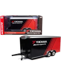 Four Wheel Enclosed Car Trailer "Yokohama Motorsports" Black and Red for 1/18 Scale Model Cars by Auto World