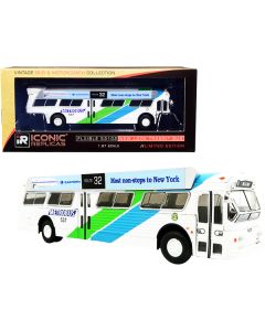 Flxible 53102 Transit Bus #32 "Miami" Metrobus (Florida) with Bus-O-Rama Boards "Eastern Airlines" White with Green and Blue Stripes "Vintage Bus & Motorcoach Collection" 1/87 (HO) Diecast Model by Iconic Replicas