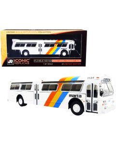 Flxible 53102 Transit Bus #10 "Peachtree St." MARTA Atlanta (Georgia) White with Stripes "Vintage Bus & Motorcoach Collection" 1/87 (HO) Diecast Model by Iconic Replicas